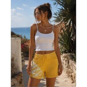 NEW Wonderly Yellow Tie Dye Casual Cotton Shorts Size Small NWOT
